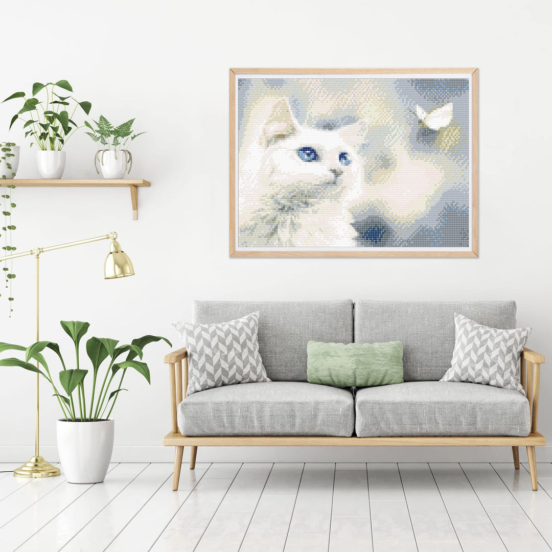 Diamntrum DIY 5D Diamond Painting Kits Kitten, Diamond Painting by Numbers White Cat, Crystal Rhinestone Embroidery Pictures Arts Kits Diamond Painting Kits for Gift Home Wall Decor 12x16 Inch