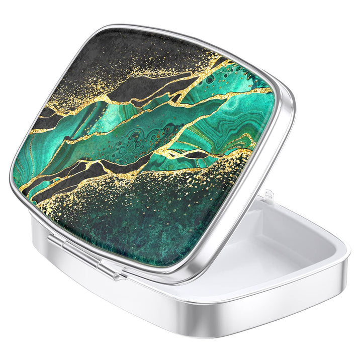 Nipichsha Pill Box, Small Pill Case for Purse & Pocket, Cute Medicine Organizer Travel Pillbox, Portable Pill Container Holder to Hold Vitamins, Medication, Fish Oil and Supplement, Dark Green Marble
