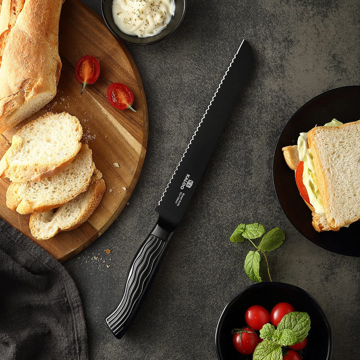 KALOO Serrated Bread Knife, Bread Knife For Homemade Bread, Professional Bread Cutter &amp; Bread Slicers, Ultra Sharp German Stainless Steel, Full Tang With Sheath (8-Inch Blade With 5-inch Handle)