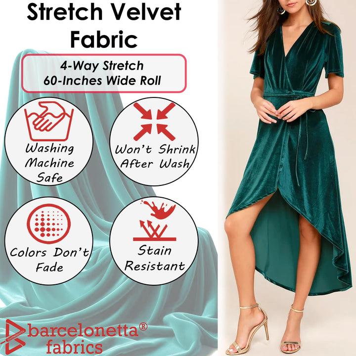 Barcelonetta | Stretch Velvet Fabric | Luxury & Soft | Velvet Fabric | 60 Wide Roll | 10% Spandex | Sewing, Apparel, Upholstery (Red, 2 Yards)