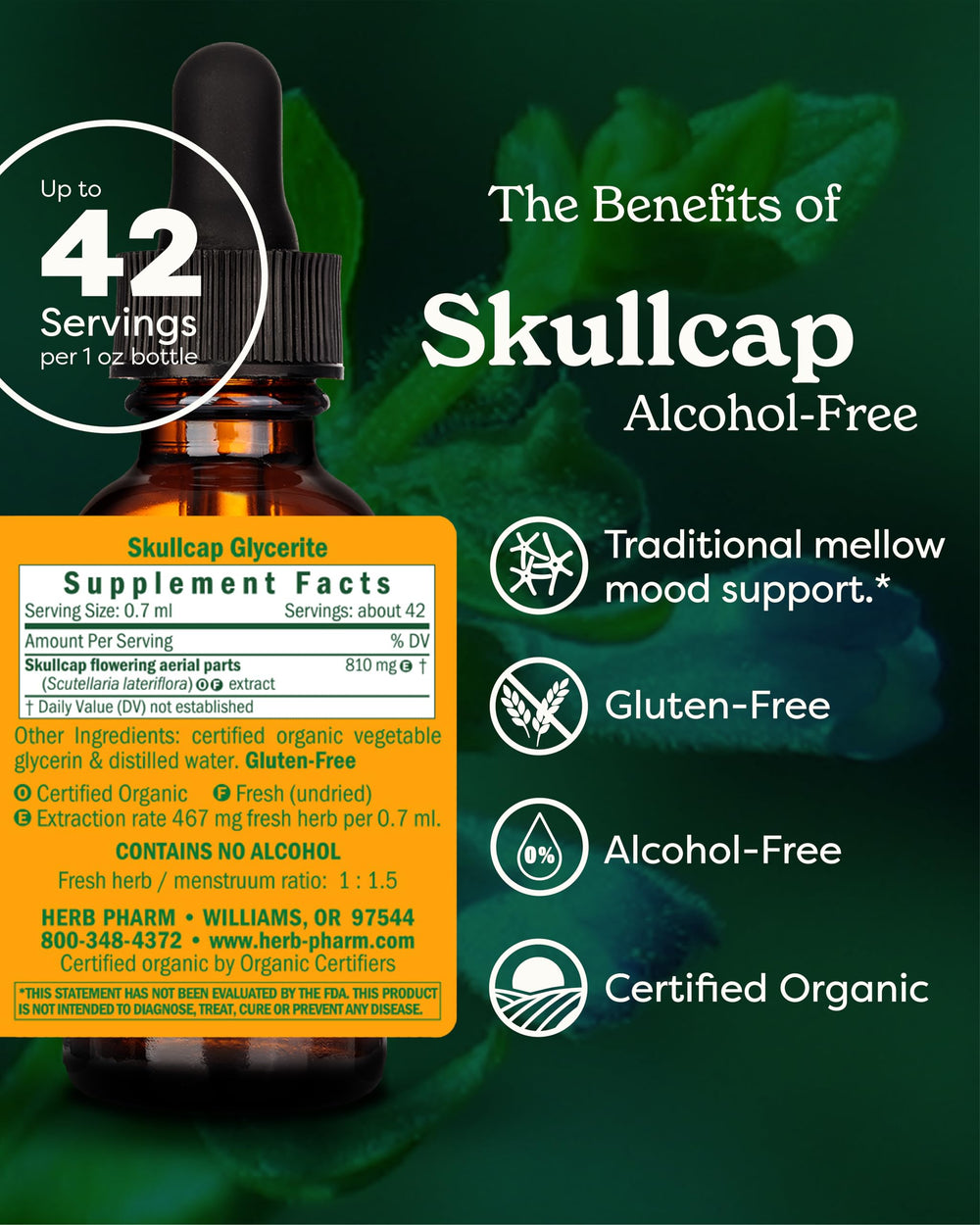 Herb Pharm Certified Organic Skullcap Liquid Extract fo