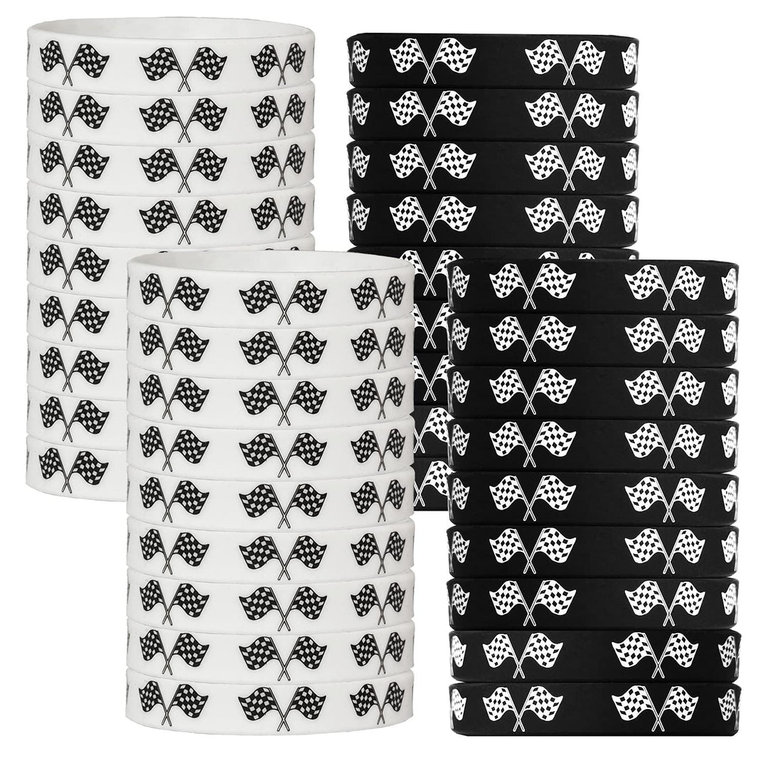 48 Racing Car Themed Party Rubber Bracelets Race Car Racing Checkered Flag Baby Shower Birthday Party Favors Supplies Decorations Goodie Bag Favor Stuffers Silicone Wristbands