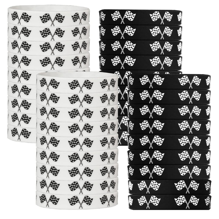 48 Racing Car Themed Party Rubber Bracelets Race Car Racing Checkered Flag Baby Shower Birthday Party Favors Supplies Decorations Goodie Bag Favor Stuffers Silicone Wristbands