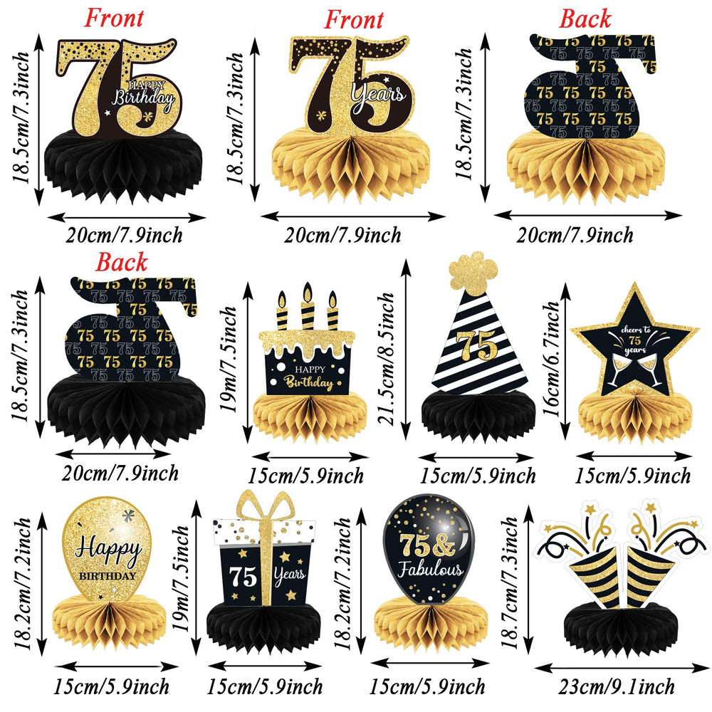 9 Pieces 75th Birthday decorations 75th birthday centerpieces for Tables Decorations Cheers to 75 Years Honeycomb Table Topper Happy 75th Birthday Decorations for Men and Woman Seventyfive Years