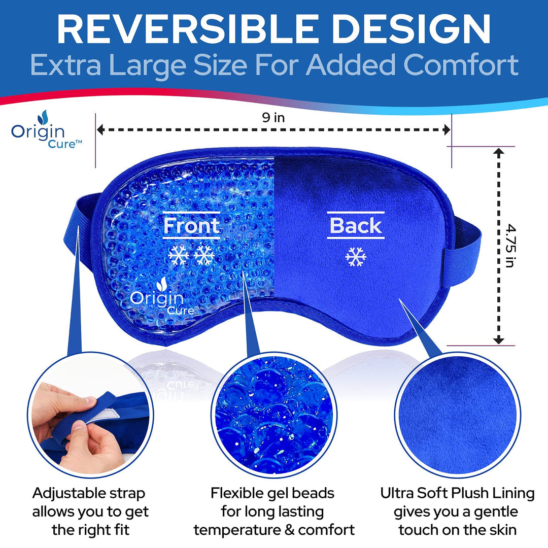 Origin Cure Blue Gel Eye Mask Hot and Cold – Cooling Gel Eye Mask for Puffy Eyes, Dark Circles, Dry Eyes, Allergies, Sinuses, Migraines – Reusable Compress for Stress, Styes, Swelling, and Pain Relief