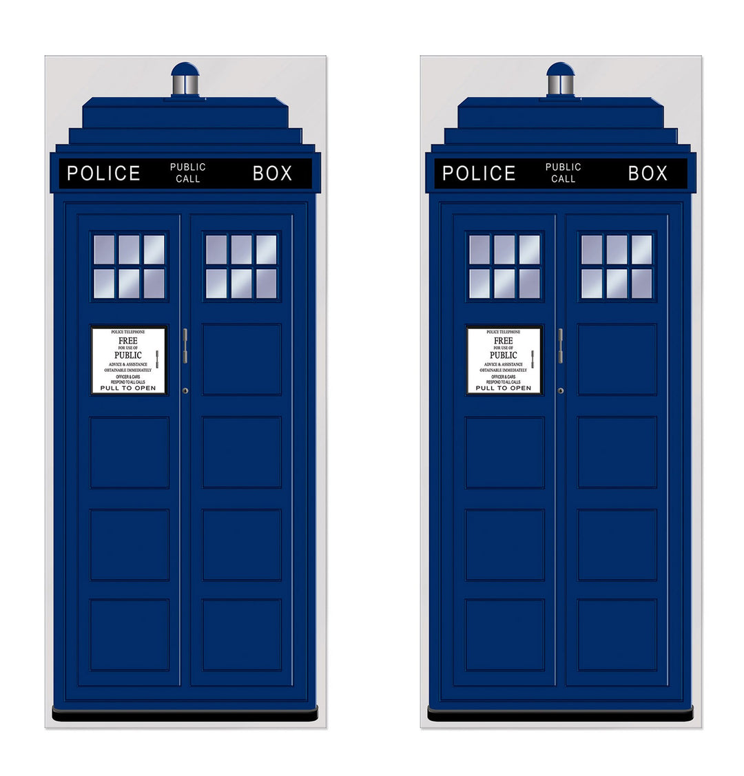 2 Piece Police Call Box Door Covers, 30 x 6&#39; Party Decorations, Multicolored