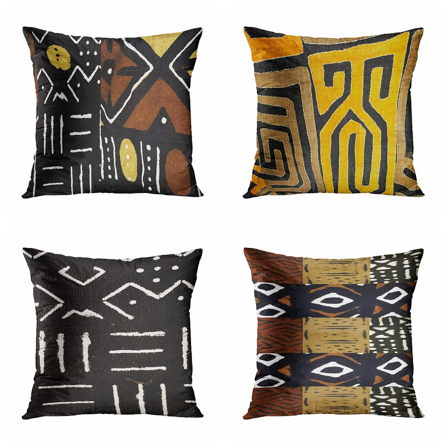 Set of 4 Throw Pillow Covers 18x18 Inch Vintaged Contemporary African Mud Cloth Print Home Decor Pillowcases Square Cushion Covers for Sofa Bed Couch