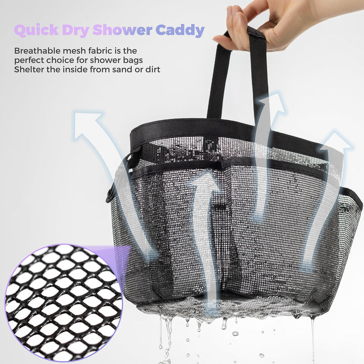 Mesh Shower Caddy Portable for College Dorm Room Essentials,Shower Caddy Dorm with 8-Pocket Large Capacity,Quick Dry Shower Caddy Bag for Bathroom, Beach,Gym