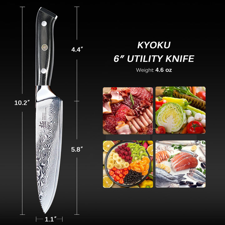 Chef Utility Knife - 6 - Shogun Series - Japanese VG10 Steel Core Forged Damascus Blade - with Sheath &amp; Case