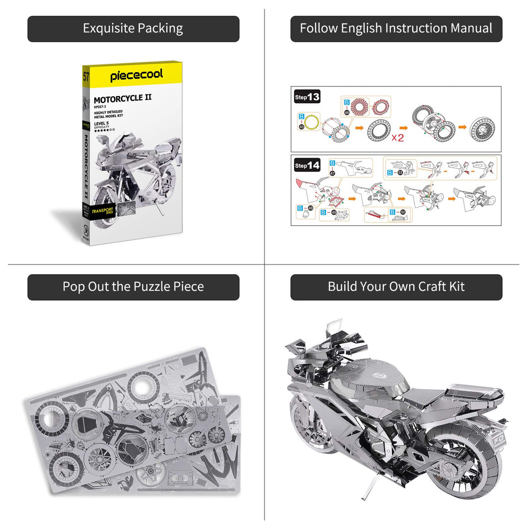 3D Metal Puzzles for Adults, DIY 3D Motorcycle Model Kits, Brain Teaser Puzzles for Teen Students Men Craft Kits Toys, Great Birthday Gifts, 72 Pcs