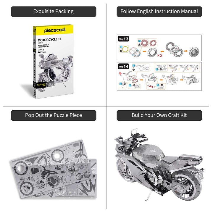 3D Metal Puzzles for Adults, DIY 3D Motorcycle Model Kits, Brain Teaser Puzzles for Teen Students Men Craft Kits Toys, Great Birthday Gifts, 72 Pcs