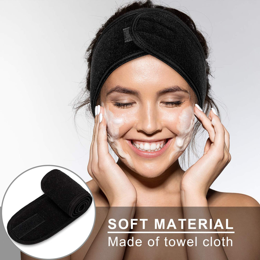 Spa Facial Headband Make Up Wrap Head Terry Cloth Headband Adjustable Towel for Face Washing, Shower, 3 Pieces (White, Black, Pink)