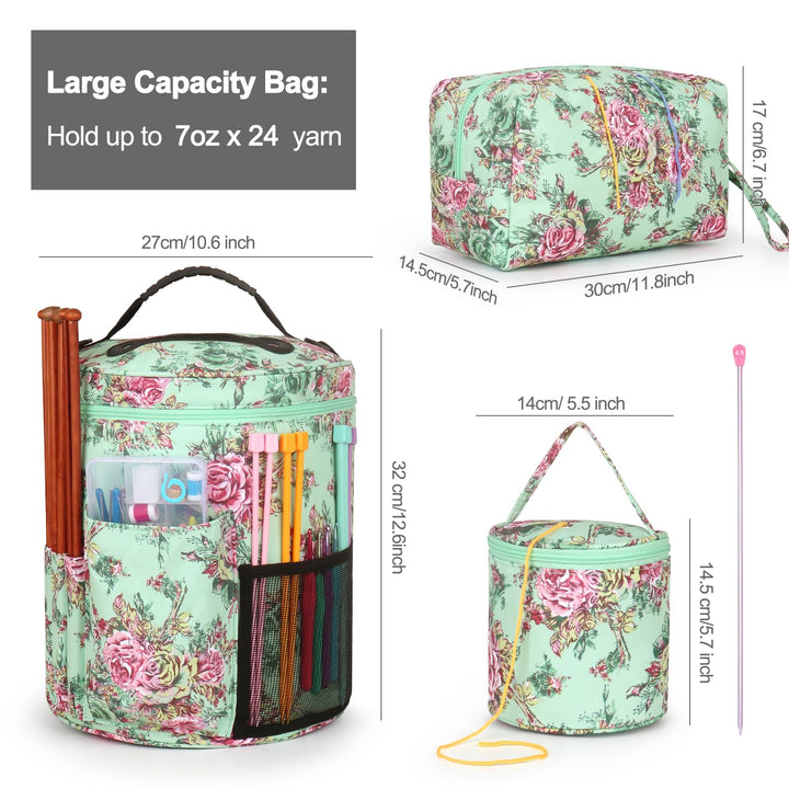 3 Packs Crochet Bag Organizer-Yarn Storage Bag with Adjustable Shoulder Strap-Travel Crochet Project Bags and Totes-Yarn Organizers and Storage-Knitting &amp; Crochet Supplies Christmas Gift