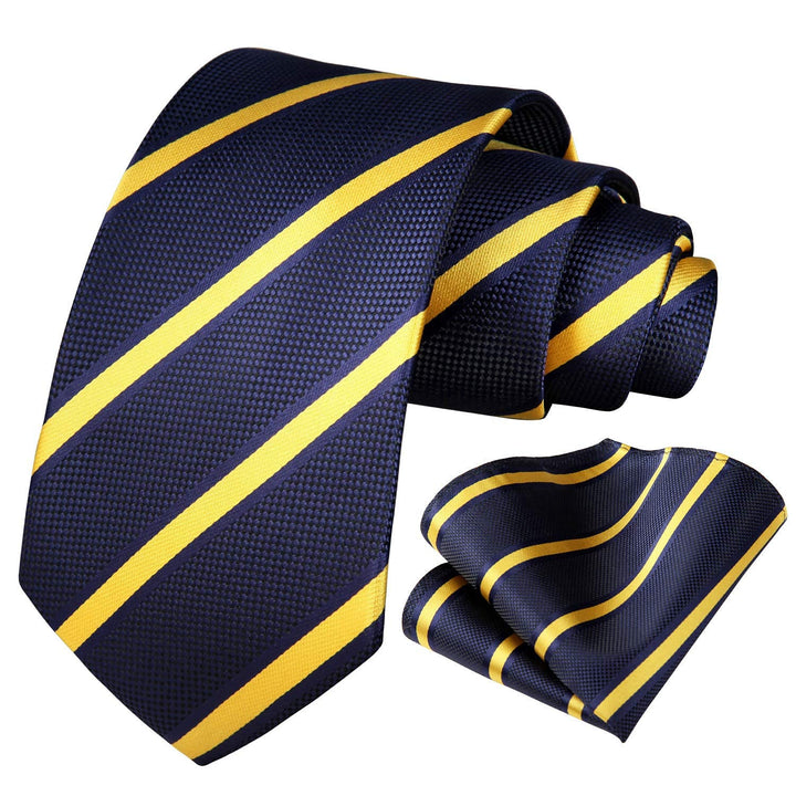 HISDERN Striped Wedding Tie Handkerchief Woven Classic 