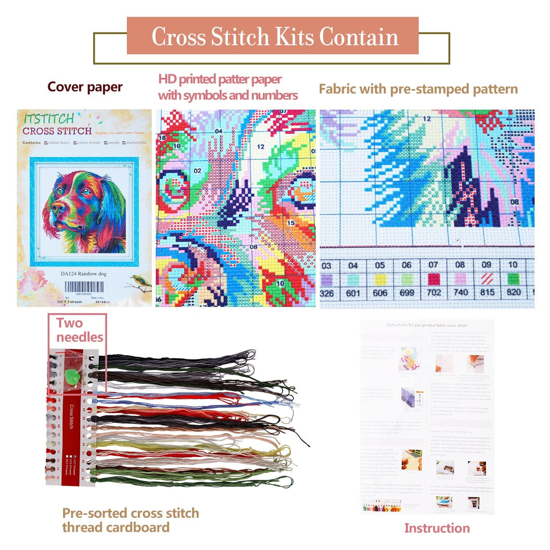 Stamped Cross Stitch Kits for Beginners,Full Set of Crossstitching Preprinted Pattern, Embroidery Needlepoint Starter Kits 14CT 2 Strands-Pink Tulip, 13x18.9 inch
