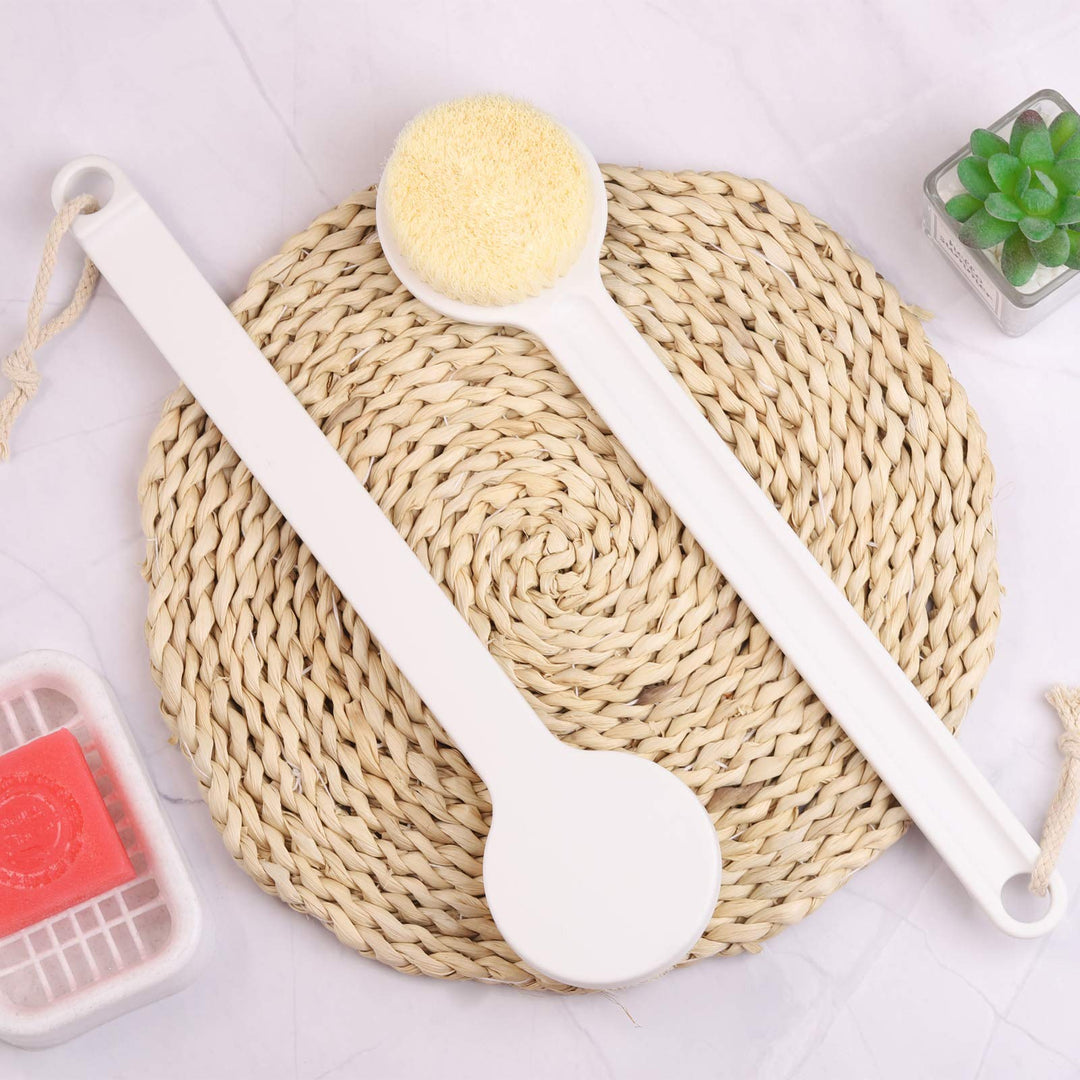 2Pcs Back Scrubber for Shower 14in Shower Brush for Body with Comfy Bristles for Wet or Dry Brushing (White)