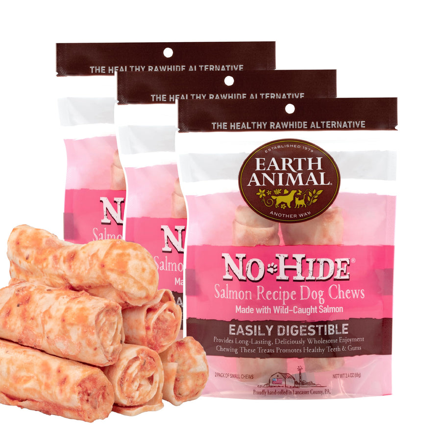 No Hide Small Long Lasting Dog Chew Rolls, Salmon, 2 Count Pack of 3