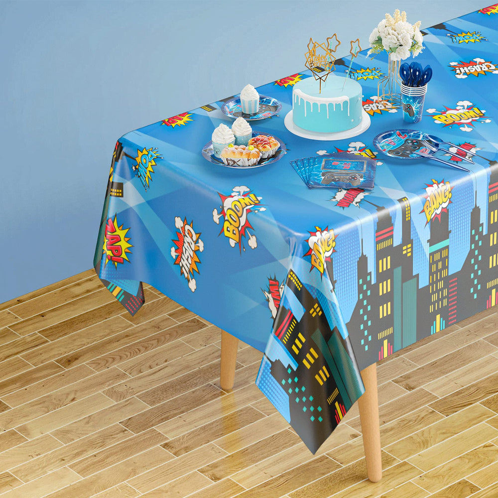 Superhero Tablecloth, 108 x 54 Inch, Waterproof and Durable Superhero Party Table Cover for Birthday, 3 Pack