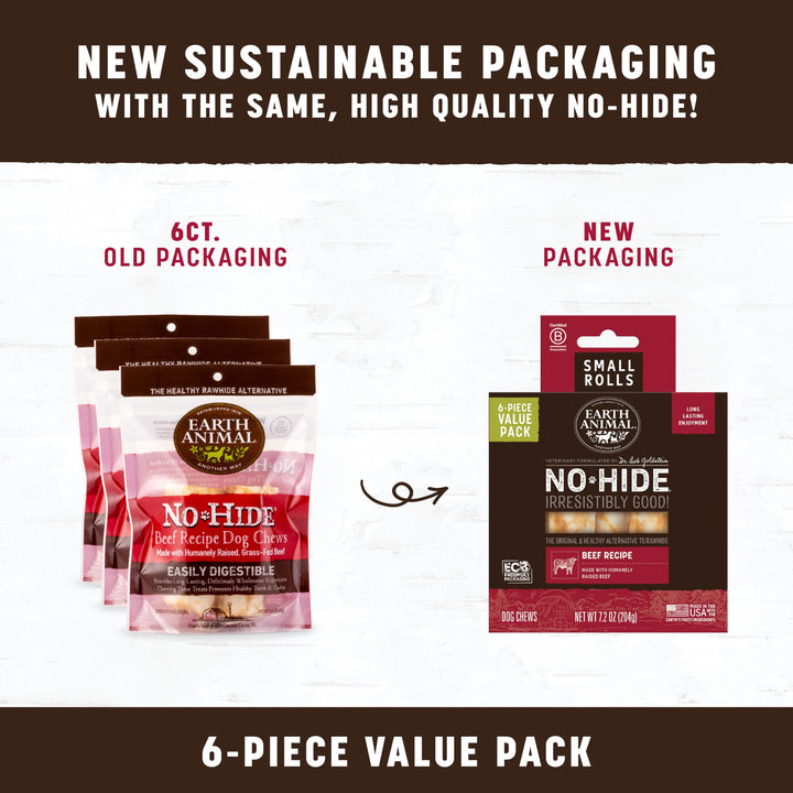 No Hide Small Long Lasting Dog Chew Rolls, Beef, 2 Count Pack of 3