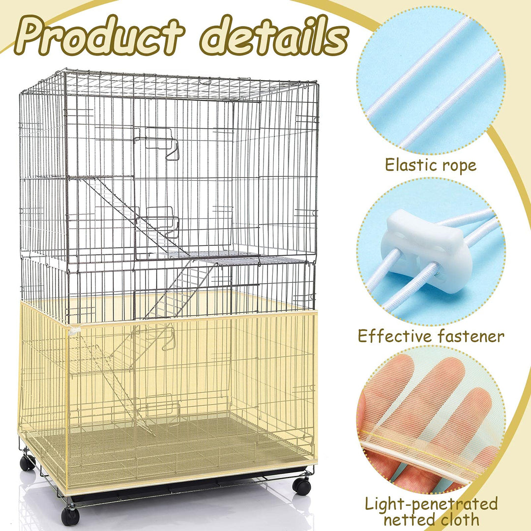 Adjustable Bird Cage Net Cover Birdcage Seed Feather Catcher Soft Skirt Guard Birdcage Nylon Mesh Netting for Parrot Parakeet Macaw Round Square Cages (Yellow, 118 x 15 Inch/ 300 x 37 cm)