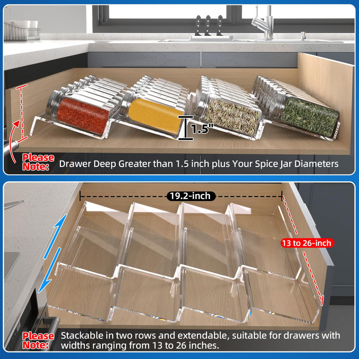 MIUKAA Clear Acrylic Spice Drawer Organizer, 4 Tier- 2 