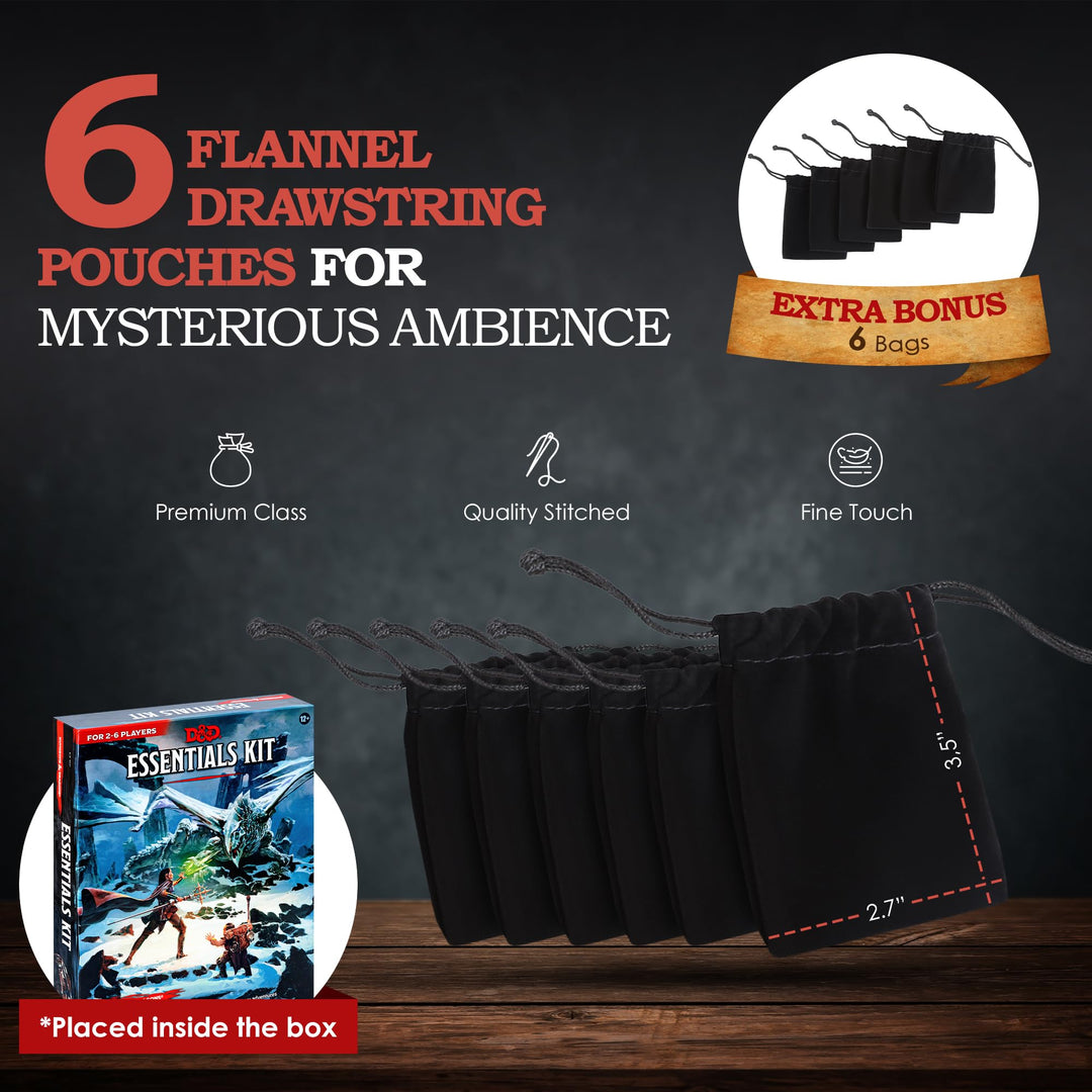 Dungeons and Dragons Essentials Kit - Starter Set Bundled Extra 6 Dice Sets, Flannel Bags, Master Screen, Figures, New Heroes, Dice Guide, Statistic Sheets - DND 5th Edition Rolling Board Game