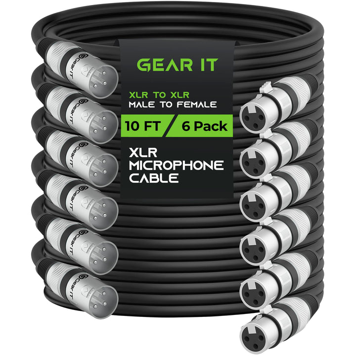 GearIT XLR to XLR Microphone Cable (10 Feet, 6-Pack) XL