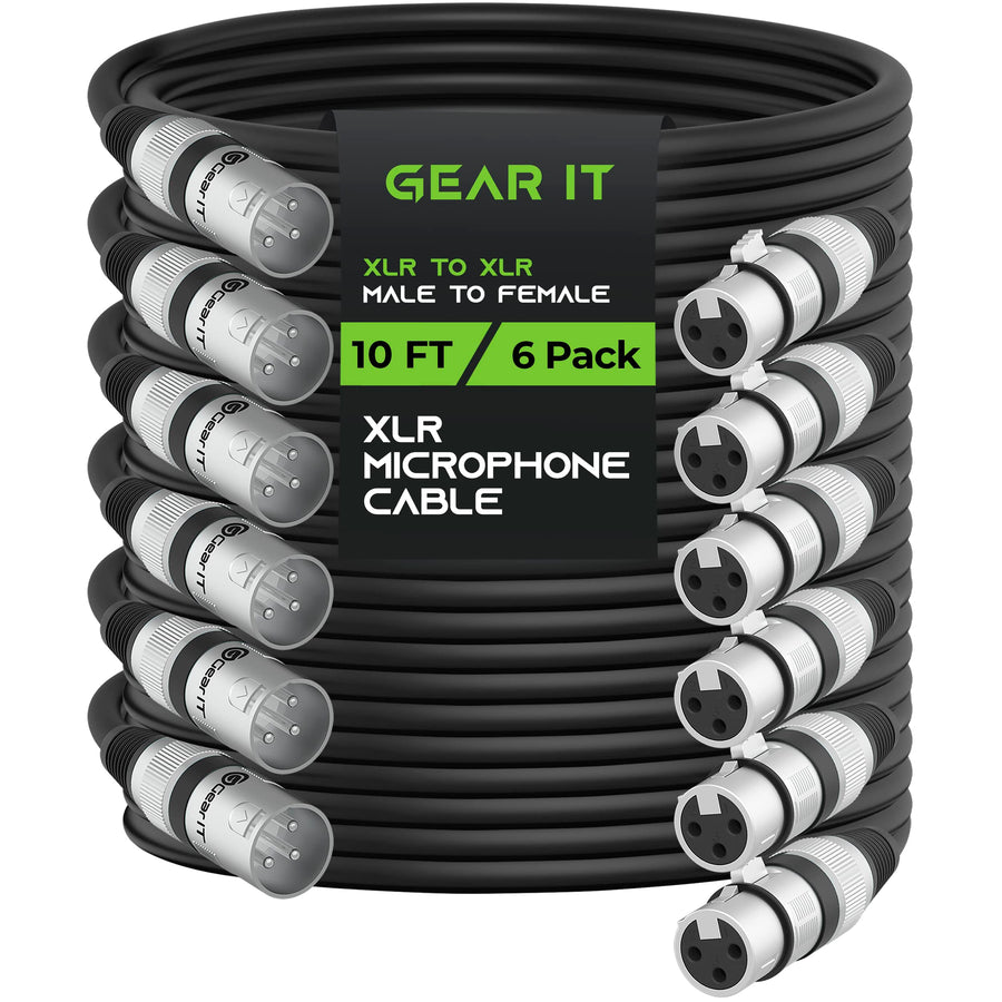 GearIT XLR to XLR Microphone Cable (10 Feet, 6-Pack) XL