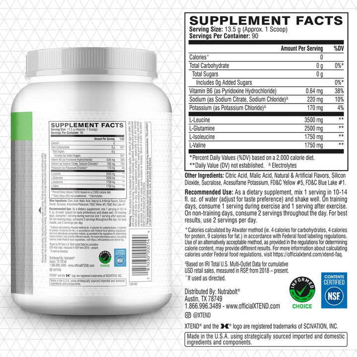 XTEND Original BCAA Powder 7g BCAA and 2.5g L-Glutamine, Sugar Free Post Workout Muscle Recovery Drink with Amino Acids for Men &amp; Women, 90 Servings
