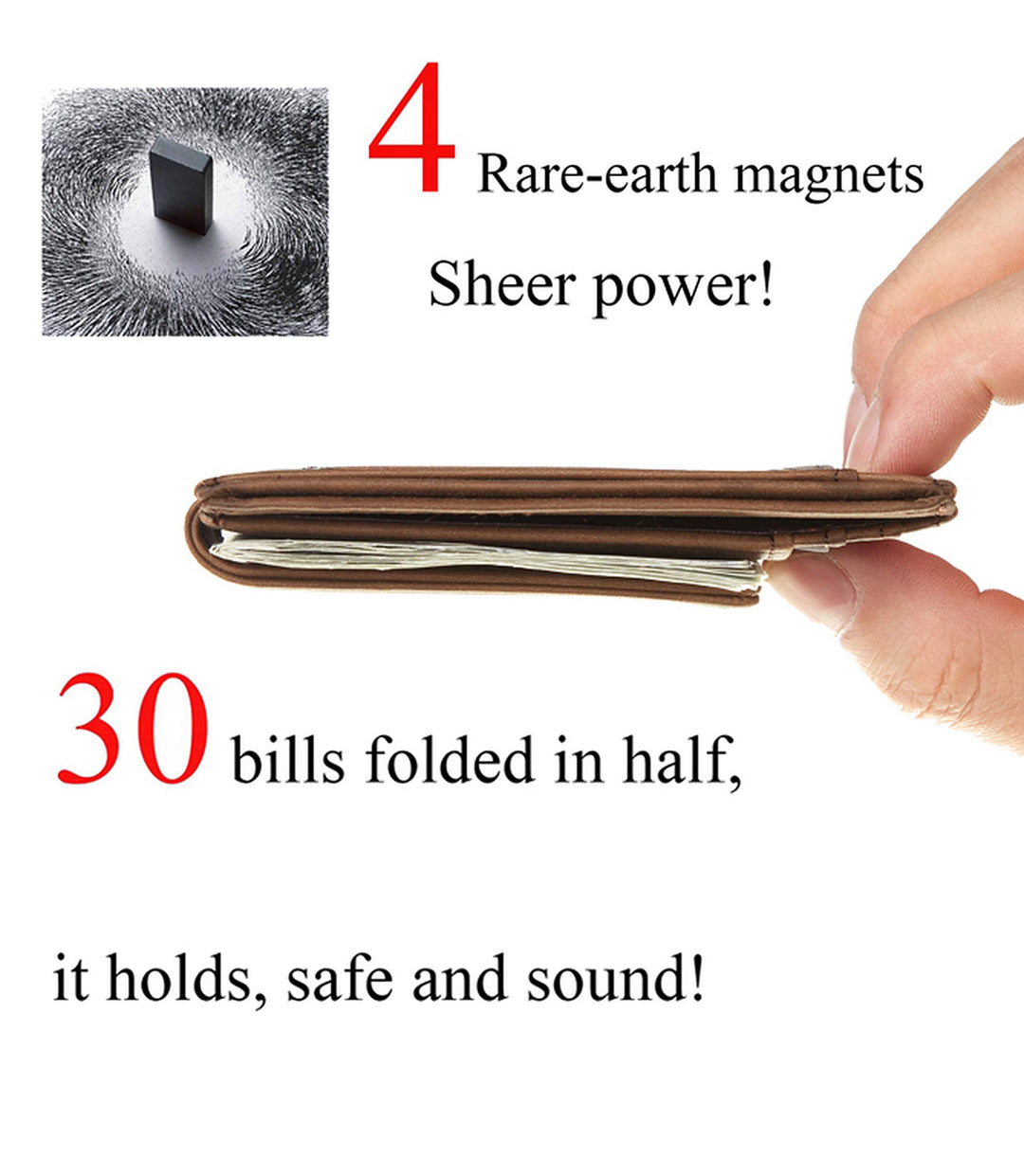 Genuine Leather Magnetic Front Pocket Money Clip Wallet RFID Blocking (Crazy Horse Coffee)