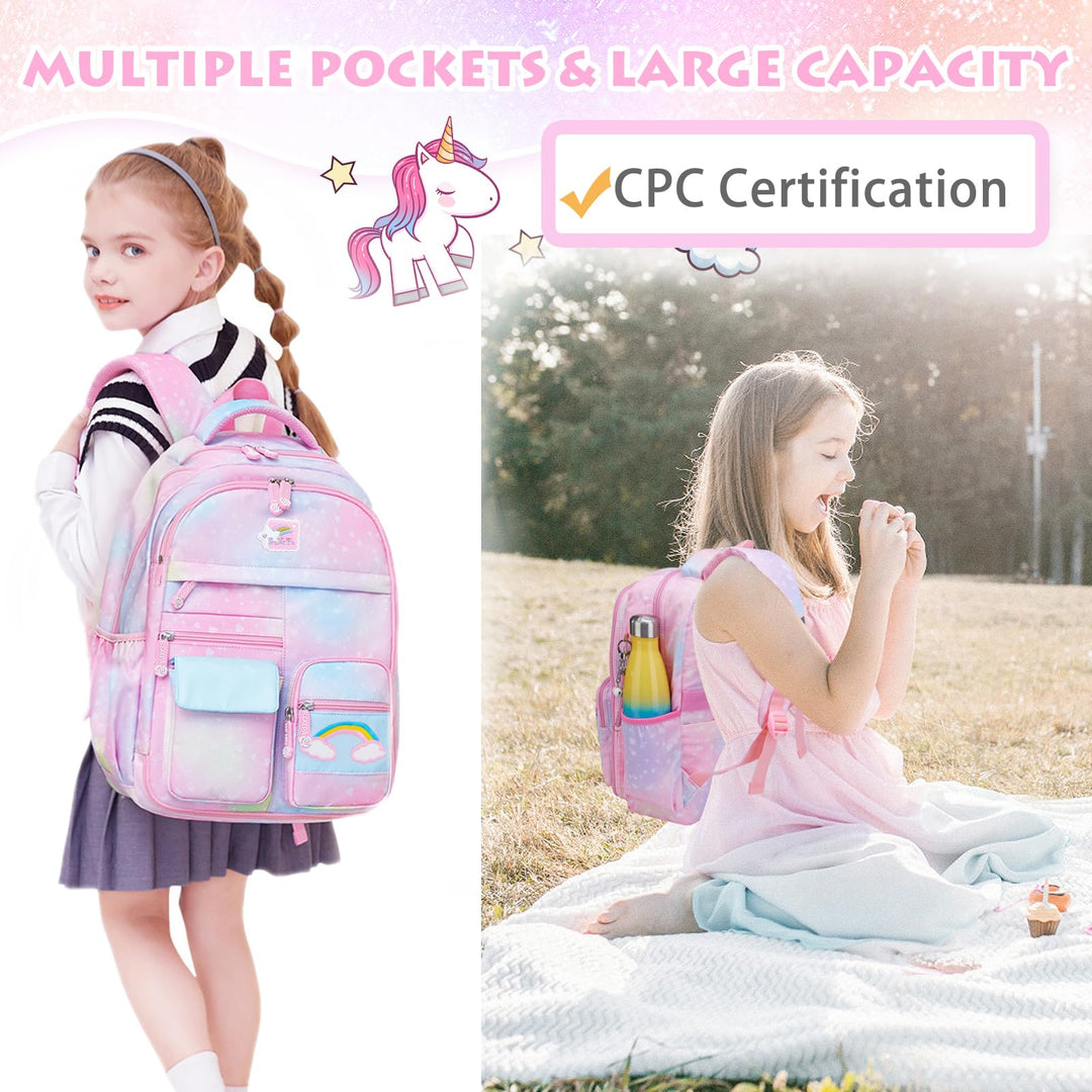 Girls Backpack, School Backpacks 16 * 11.5 * 6.7in for Girls, Cute Book Bag with Compartments for Girl Kid Students Elementary School, Pink