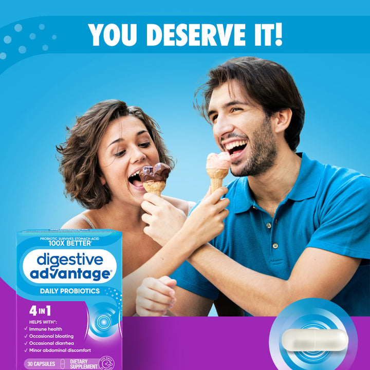 Probiotics For Digestive Health, Daily Probiotics For Women &amp; Men, Supports Gut Health, Occasional Bloating &amp; Diarrhea, Minor Abdominal Discomfort, &amp; Immune Support, 30ct Capsules