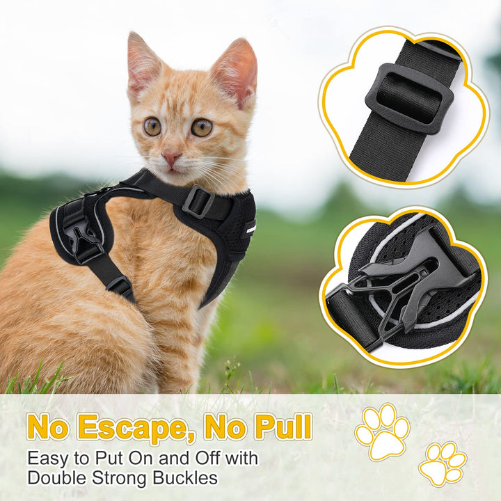 CatRomance Cat Harness Escape Proof, Breathable Mesh Cat Walking Harness, Adjustable Cat Harness and Leash Set with Reflective Strips, Kitten Vest Harness with Leash XS Black