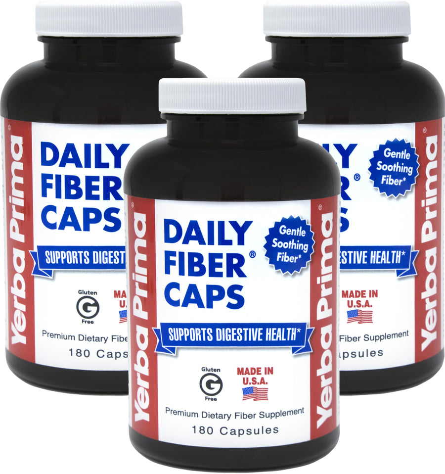 Daily Fiber Capsules, 180 Caps (Pack of 3) - Soluble Dietary Fiber Supplement - Colon Cleanse - Gut Health - Constipation Relief, Vegan, Non-GMO, Gluten-Free