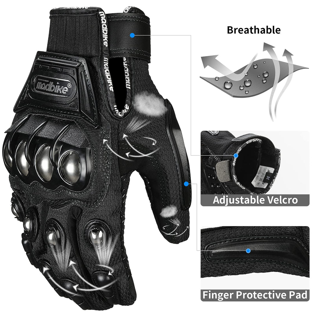 Touchscreen Alloy Steel Outdoor Gloves Motorcycle Powersports Racing Gloves (XL, Black) Model 10C
