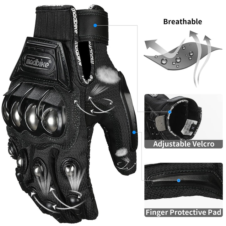 Touchscreen Alloy Steel Outdoor Gloves Motorcycle Powersports Racing Gloves (XL, Black) Model 10C
