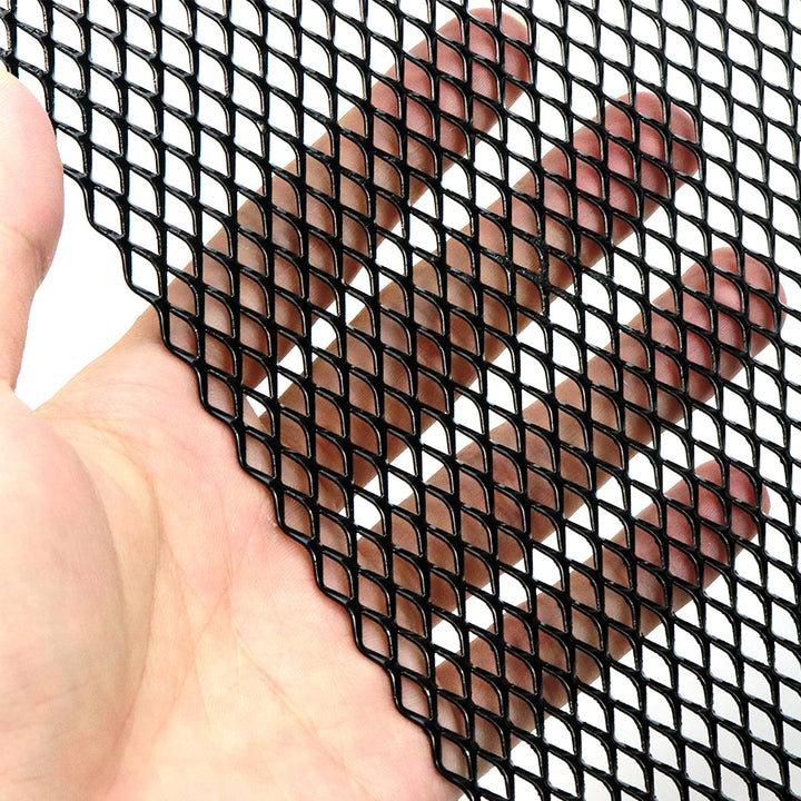 40 x 13 inch Car Grill Mesh Sheet, Black Painted Aluminum Alloy Multifunctional Grille Mesh Roll, 4 x 8 mm Rhombic-Shape Grids