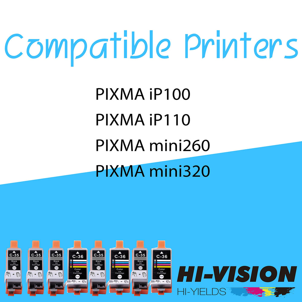 HI-Vision® 8-Pack Compatible PGI35+CLI36 Pigment Compatible Black and Color Ink Cartridge Replacement for Pixma iP100 iP110 Printers (5xBlack+3xColor)