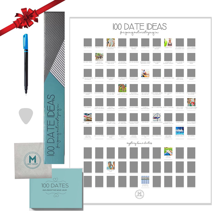 100 Dates Scratch Off Poster for Couples, Couples Bucket List, Date Night Ideas, Gifts, Book Wedding Poster, Engagement w/ Fine Tip Marker (16.14” x 23.25”) - High Gloss White