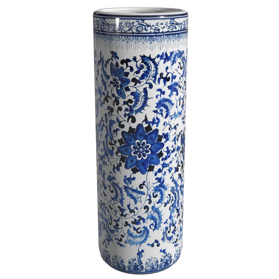24 Floral Blue &amp; White Porcelain Umbrella Stand, 2 foot