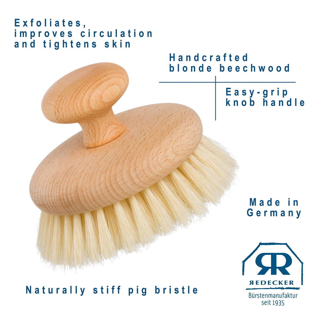 Oiled Beechwood Knob with Pig Bristle : Bürstenhaus Natural Pig Bristle Massage Brush with Oiled Beechwood Knob, 3-7/8-Inches