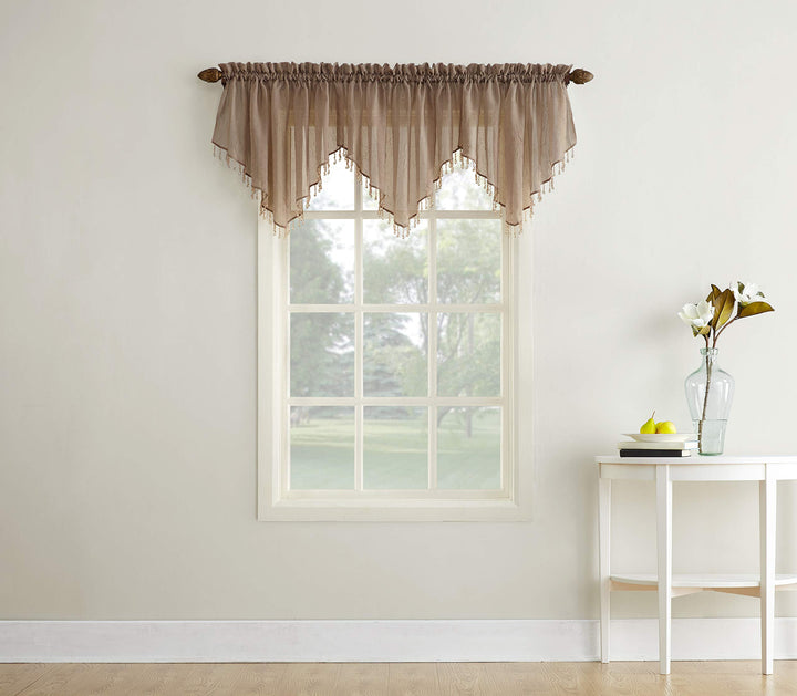 Erica Crushed Voile Ascot Beaded Sheer Rod Pocket Curtain Valance