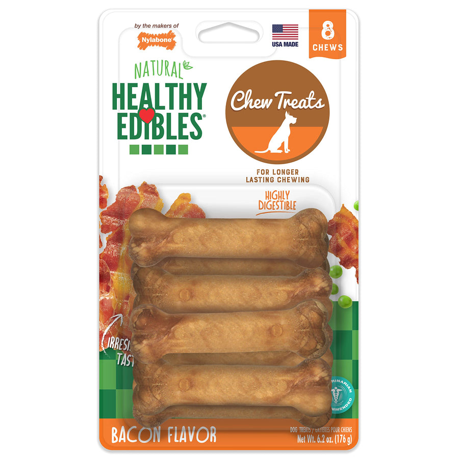 Healthy Edibles Natural Dog Chews Long Lasting Bacon Flavor Treats for Dogs, X-Small/Petite (8 Count)