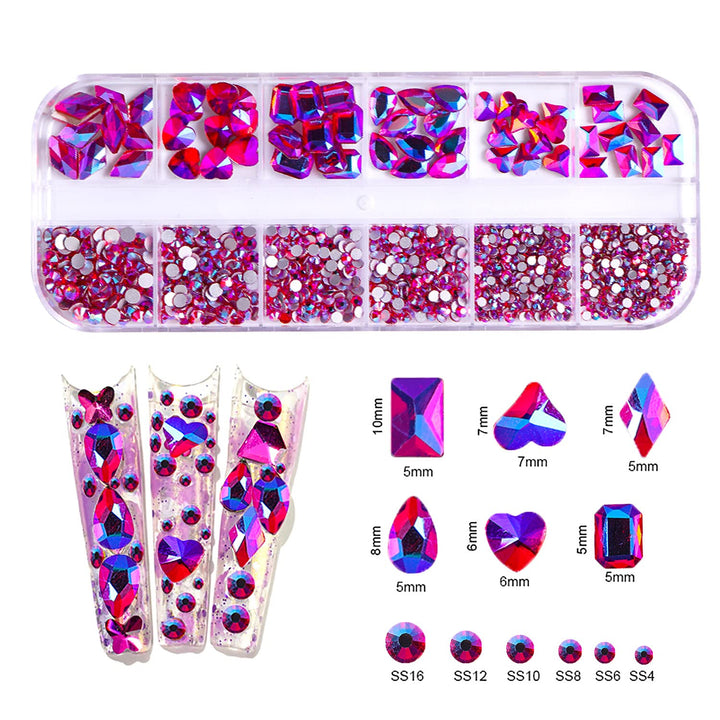 1620pcs Flat Back Rose AB Nail Rhinestones Pink Nail Rhinestones for Nails Round Beads Crystals Glass Gems Stones Multi Shapes Sizes Nail Rhinestones for Nail Face Art Clothes Shoes Bags DIY
