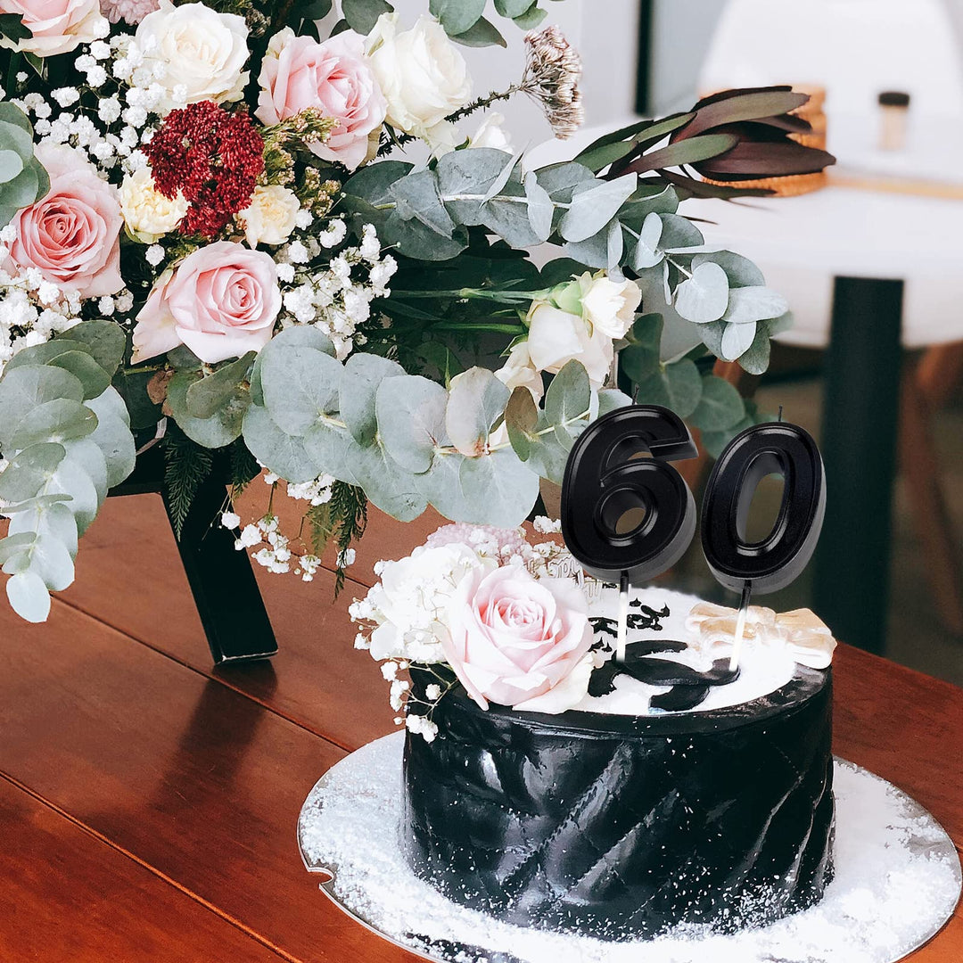 LUTER 7 cm Number of Birthday Candles, Diamond Shape 3D Numbered Birthday Cake Candles Cake Decoration for Wedding, Birthday, Graduation, Party (Black)(6)