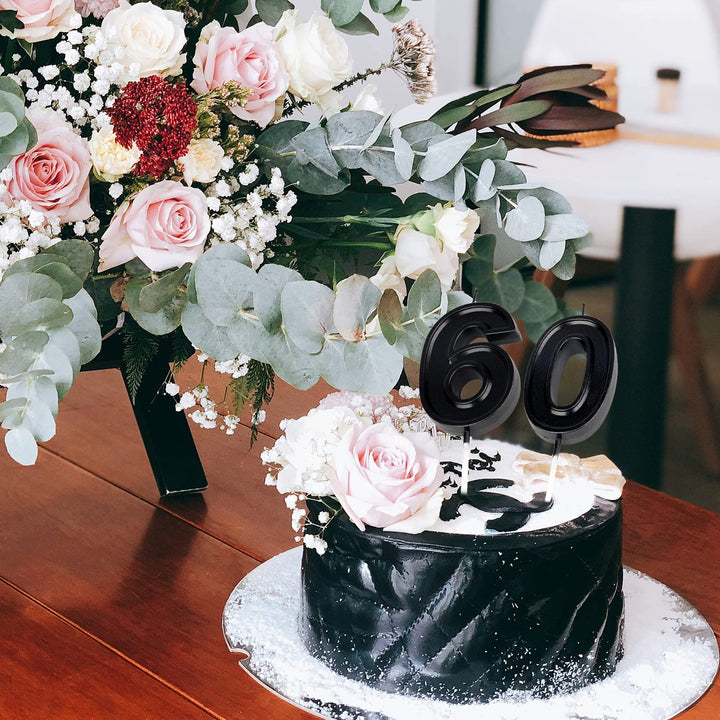 LUTER 7 cm Number of Birthday Candles, Diamond Shape 3D Numbered Birthday Cake Candles Cake Decoration for Wedding, Birthday, Graduation, Party (Black)(6)