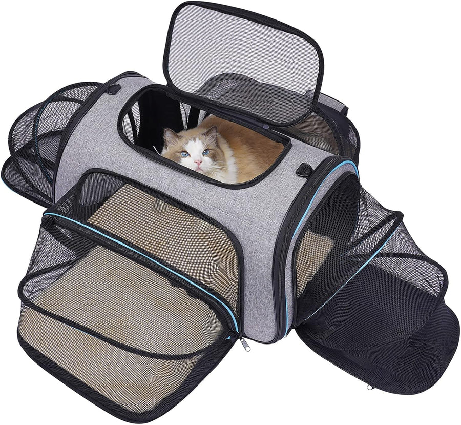4 Way Expandable Pet Carrier, Airline Approved Collapsible Cat Soft-Sided Carriers W/Removable Fleece Pad for Cats, Puppy, Small Dogs (18x 11x 11)