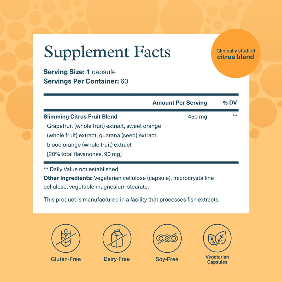 Youtheory Slimming Citrus Fruit - Vegan Health Supplement with Chromium - Supports Overall Wellness* - Dairy, Soy & Gluten Free - 60 Vegetarian Capsules