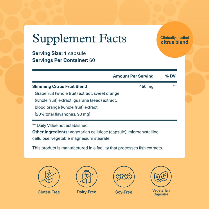 Youtheory Slimming Citrus Fruit - Vegan Health Supplement with Chromium - Supports Overall Wellness* - Dairy, Soy & Gluten Free - 60 Vegetarian Capsules