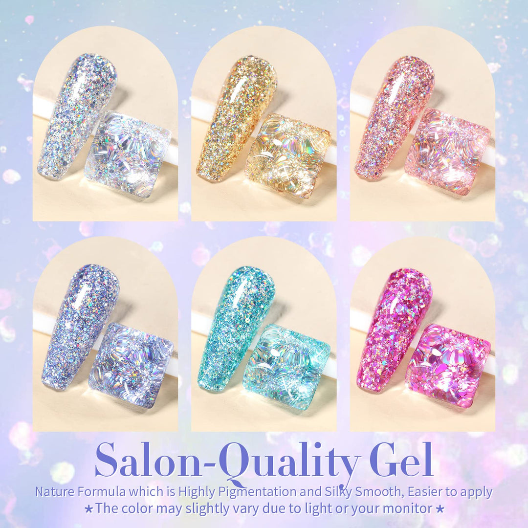 BORN PRETTY Glitter Gel Polish Sparkly Shiny Gold Silver Pink Glitter Gel Nail Polish Kit Soak Off UV Nail Gel Gift Box Nail Art Manicure Varnish Kit 7ML 6PCS